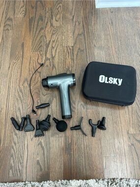 Gray Percussion Massage Gun with Multiple Attachments